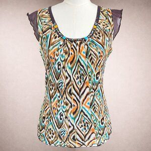 Y2K Tribal Multicolor Patterned Semi-Sheer Top
